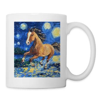 Cheval Chevaux Cavalier Style Van Gogh Nuit étoilée - Mug blanc - blanc - Droite