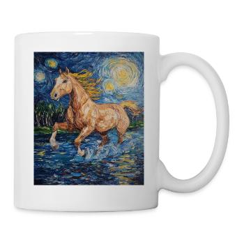 Cheval Chevaux Cavalier Style Van Gogh Nuit étoilée - Mug blanc - blanc - Droite