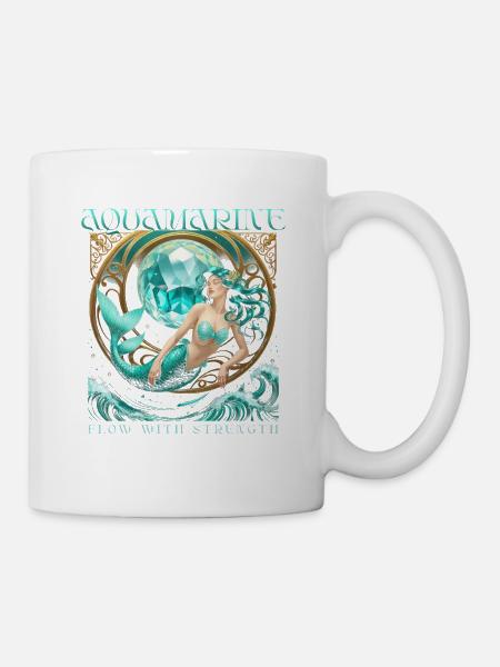 Geburtsstein März Aquamarin - Tasse - Weiß