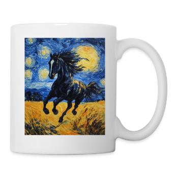 Cheval Chevaux Cavalier Style Van Gogh Nuit étoilée - Mug blanc - blanc - Droite