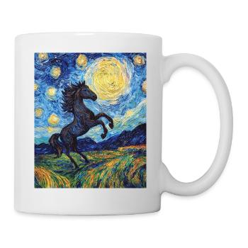 Cheval Chevaux Cavalier Style Van Gogh Nuit étoilée - Mug blanc - blanc - Droite