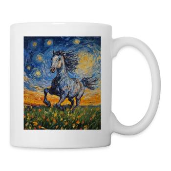 Cheval Chevaux Cavalier Style Van Gogh Nuit étoilée - Mug blanc - blanc - Droite