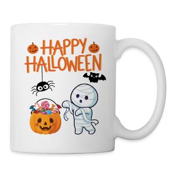 Momie d’Halloween et citrouille avec des bonbons - Mug blanc - blanc - Droite