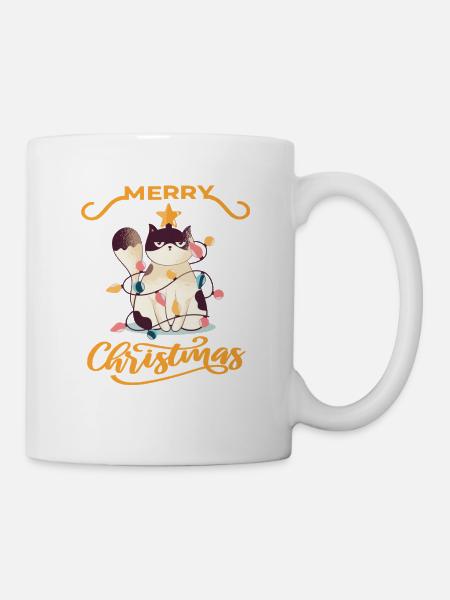 Aufgeregte Katze Frohe Weihnachten Zitat - Tasse - Weiß