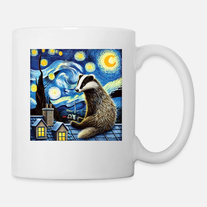 Dachs auf Dach in Sternennacht - Tasse - Weiß