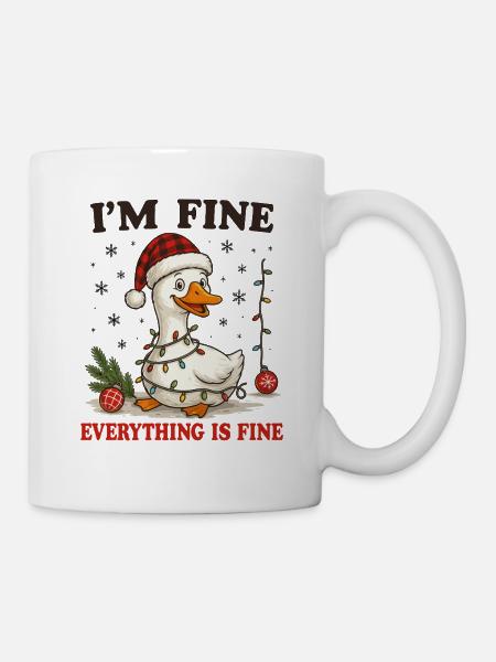 Weihnachtsente mit Lichterkette - Tasse - Weiß