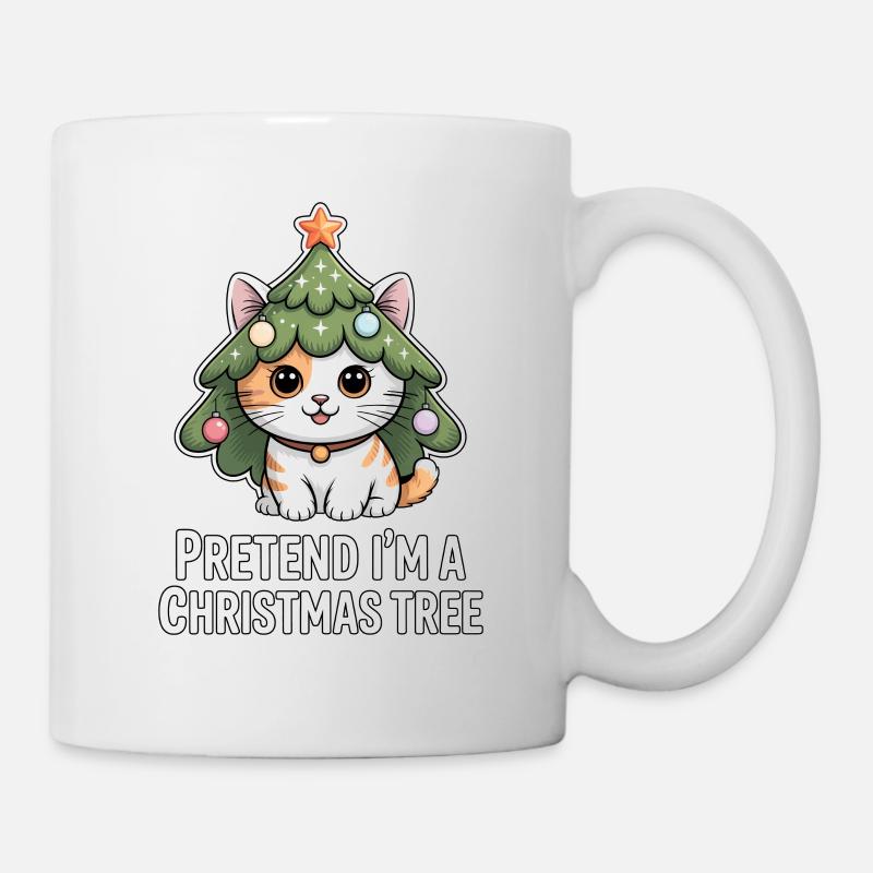 Pretend I'm A Christmas Tree Katze - Tasse - Weiß