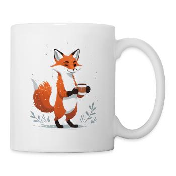 Fuchs mit Kaffee im Winter - Tasse - Weiß - Rechts