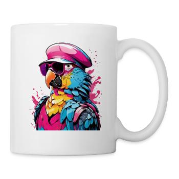 Bunter Papagei mit Sonnenbrille - Tasse - Weiß - Rechts