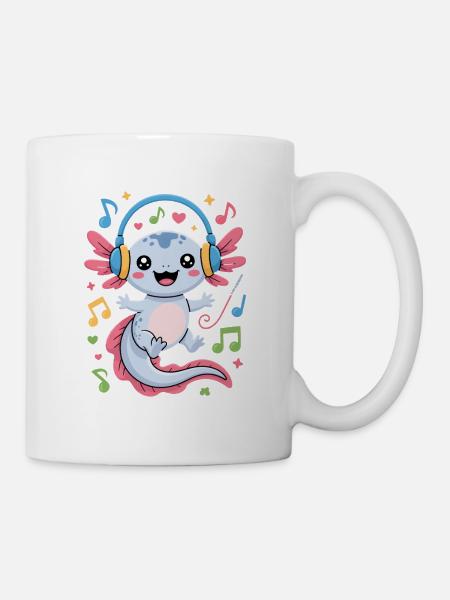 Kawaii Axolotl Mit Kopfhörern Und Musiknoten - Tasse - Weiß