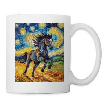 Cheval Chevaux Cavalier Style Van Gogh Nuit étoilée - Mug blanc - blanc - Droite