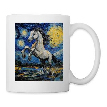 Cheval Chevaux Cavalier Style Van Gogh Nuit étoilée - Mug blanc - blanc - Droite