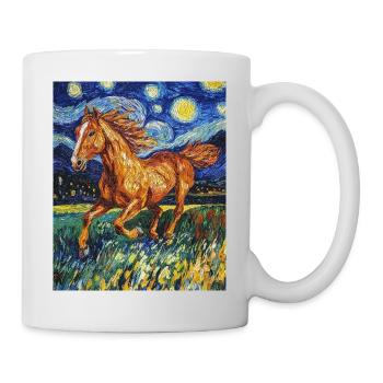Cheval Chevaux Cavalier Style Van Gogh Nuit étoilée - Mug blanc - blanc - Droite
