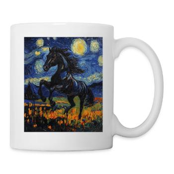 Cheval Chevaux Cavalier Style Van Gogh Nuit étoilée - Mug blanc - blanc - Droite