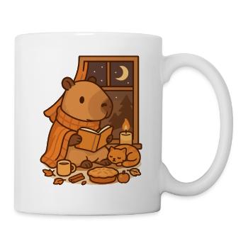 Capybara Reading Nook – Cozy Autumn Evening - Mug - white - Right