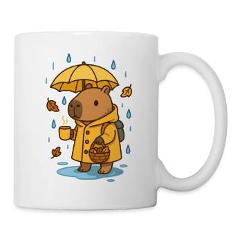 Capybara in the Rain – Cozy Autumn Feeling - Mug - white - Right