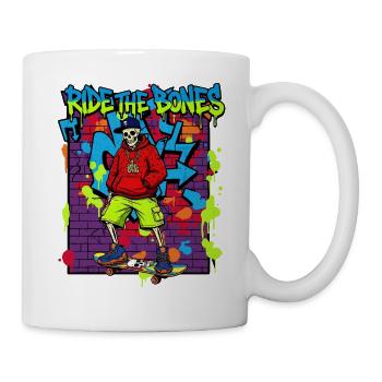 Ride the Bones – Skeleton Skater Graffiti 90s - Mug - white - Right