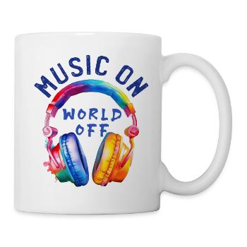 Music On World Off - Kopfhörer - Musiker Geschenk - Tasse - Weiß - Rechts