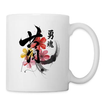Courage Japon Calligraphie avec des fleurs - Mug blanc - blanc - Droite
