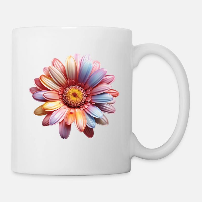 Rainbow Daisies – Colorful Flower Power - Mug - white
