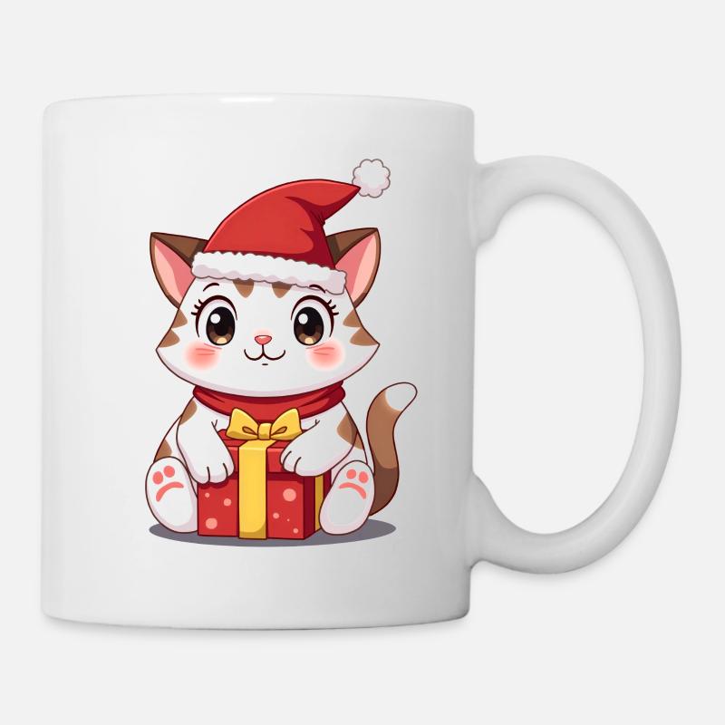 Chat mignon Noël avec cadeau - Mug blanc - blanc