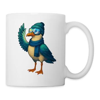 Mouette d’hiver fraîche avec lunettes de ski et chapeau - Mug blanc - blanc - Droite