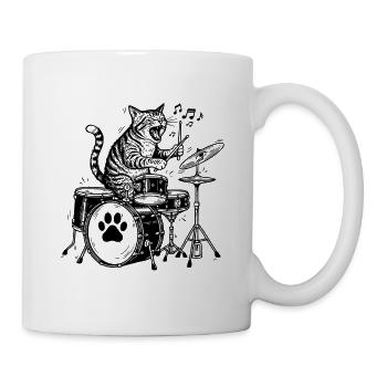 Trommeln Katze Musik Kunst Schlagzeuger Katze - Tasse - Weiß - Rechts