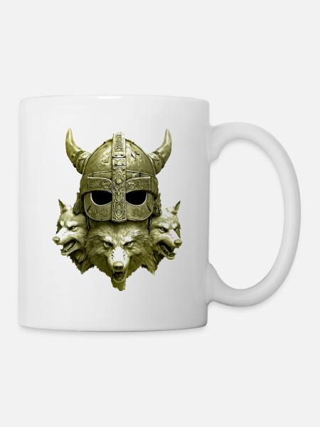 Wikinger Helm Wolf - Tasse - Weiß