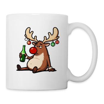 Lustiges Rentier mit Bier Weihnachts Party Design - Tasse - Weiß - Rechts