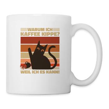 Warum ich Kaffee kippe? Wütende Katze Kaffee Motiv - Tasse - Weiß - Rechts