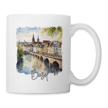 Basel Aquarell, Basel Schweiz - Tasse - Weiß - Rechts
