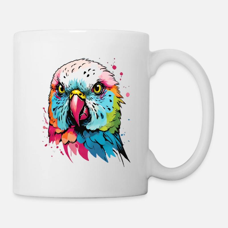 Bunter Wellensittich Kunstdesign - Tasse - Weiß