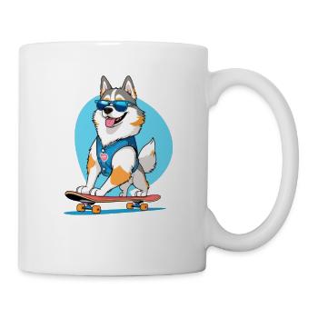 Corgi auf Skateboard Denim-Weste - Tasse - Weiß - Rechts