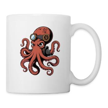 Oktopus Im Steampunk Stil Mit Monokel - Tasse - Weiß - Rechts