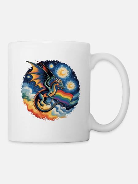 Pridelike Drache mit Regenbogenflagge - Tasse - Weiß