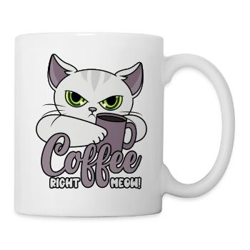 Coffee Right Meow - Cat with Coffee Cup - Coffee - Mug - white - Right