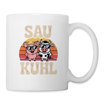 Sau Kuhl Schwein Und Kuh Retro - Tasse - Weiß - Rechts