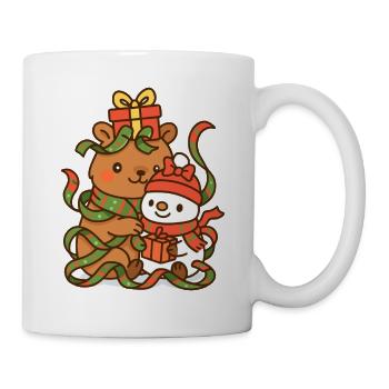 Capybara und Schneemann im Geschenkband - Tasse - Weiß - Rechts
