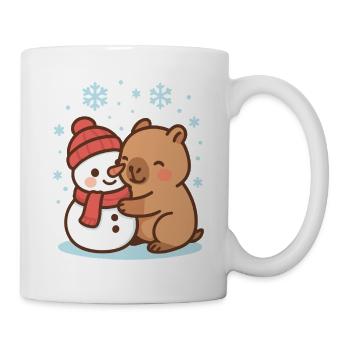 Capybara étreignant bonhomme de neige en hiver - Mug blanc - blanc - Droite