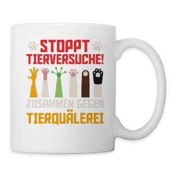 Tierschutz STOPPT TIERVERSUCHE LUSTIG - Tasse - Weiß - Rechts