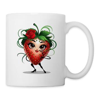 Tanzende Erdbeere mit Rose - Tasse - Weiß - Rechts
