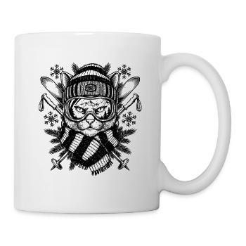 Skiing Cat Mountain Winter Art - Mug - white - Right