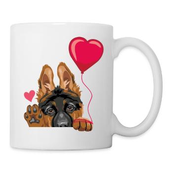 Waving German Shepherd puppy dog with a balloon - Mug - white - Right