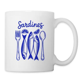 Sardinen Festmahl Blau Illustration - Tasse - Weiß - Rechts