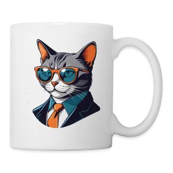 Business cat with sunglasses in a suit - Mug - white - Right