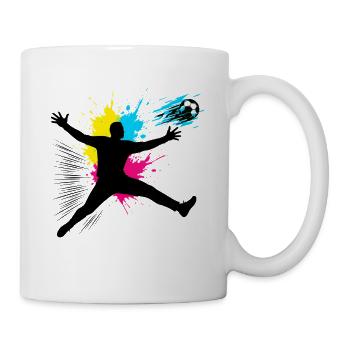 Fußball Torwart Sprung Mit Farbexplosion - Tasse - Weiß - Rechts