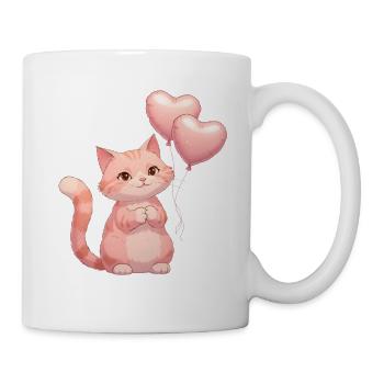 Chat rose avec des ballons en forme de cœur - Mug blanc - blanc - Droite