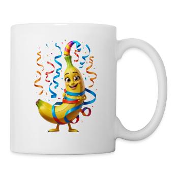 Bananenfeier: Party-Maskottchen Cartoon - Tasse - Weiß - Rechts
