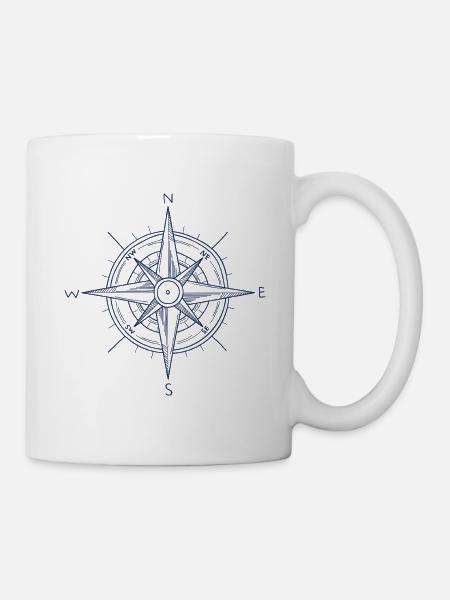 Nautic Design Blauer Kompass Nautisches Emblem - Tasse - Weiß