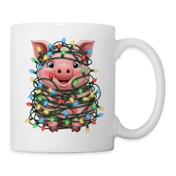 Cute Pig Christmas Fairy Lights Clumsy - Mug - white - Right